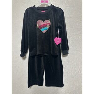 Young Hearts Girls Black Velour Heart Sequin 2 Pcs Size S